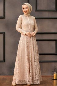 Beige Hijab Evening Dress 54720BEJ - 1