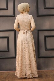 Beige Hijab Evening Dress 54720BEJ - 5