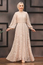  Modern Beige Islamic Clothing Engagement Dress 5477BEJ - 1