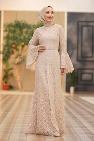 Beige Hijab Evening Dress 5487BEJ - 2