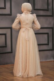 Beige Hijab Evening Dress 75850BEJ - 2