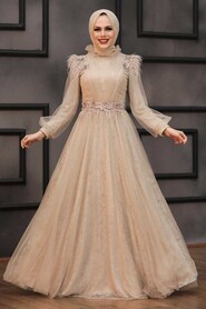 Beige Hijab Evening Dress 75850BEJ - 1
