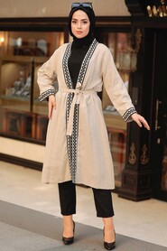 Beige Hijab Kimono 10373BEJ - 1