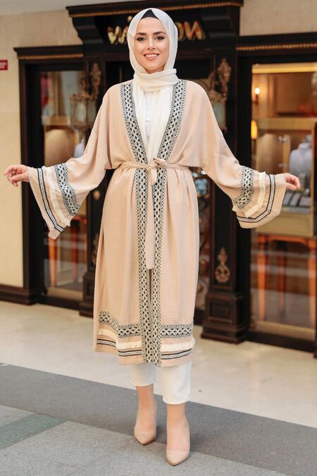 Beige Hijab Kimono 10455BEJ - NEVA STYLE
