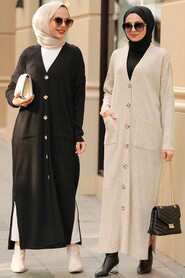 Beige Hijab Knitwear Cardigan 33690BEJ - 3