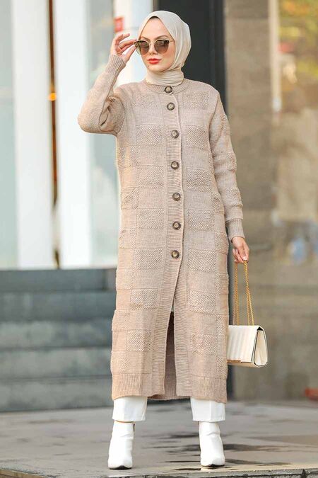 Beige Hijab Knitwear Cardigan 5372BEJ - NEVA STYLE