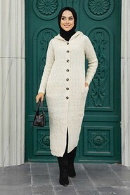 Beige Hijab Knitwear Cardigan 70250BEJ - 2