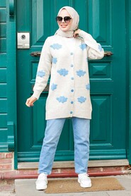 Beige Hijab Knitwear Cardigan 8002BEJ - 1