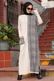 Beige Hijab Knitwear Dress 3052BEJ - 1