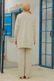 Beige Hijab Knitwear Dual Suit 40782BEJ - 2