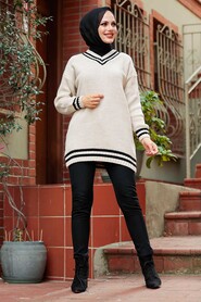 Beige Hijab Knitwear Jumper 7854BEJ - 3