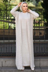 Beige Hijab Knitwear Suit 15020BEJ - 1