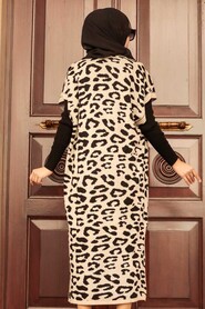 Beige Hijab Knitwear Suit Dress 3192BEJ - 2