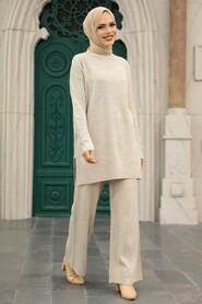 Beige Hijab Knitwear Suit Dress 4052BEJ - 2