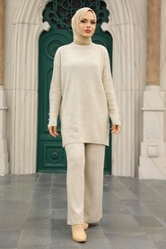 Beige Hijab Knitwear Suit Dress 4052BEJ - 1