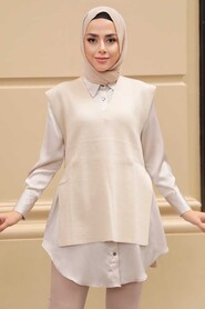  Beige Hijab Knitwear Sweater 23881BEJ - 1