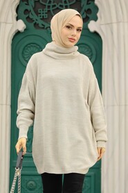 Beige Hijab Knitwear Sweater 40510BEJ - 1