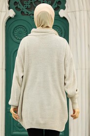 Beige Hijab Knitwear Sweater 40510BEJ - 3