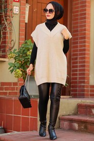 Beige Hijab Knitwear Sweater 7836BEJ - 3
