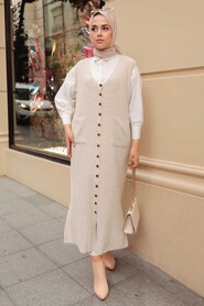 Beige Hijab Knitwear Vest 3324BEJ - 2