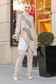 Beige Hijab Suit Dress 10332BEJ - 1