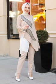 Beige Hijab Suit Dress 10332BEJ - 2