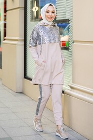 Beige Hijab Suit Dress 11370BEJ - 1