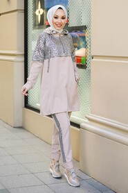 Beige Hijab Suit Dress 11370BEJ - 2