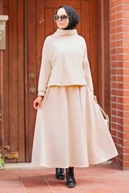 Beige Hijab Suit Dress 1152BEJ - 1