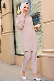 Beige Hijab Suit Dress 12112BEJ - 2
