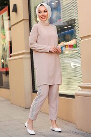 Beige Hijab Suit Dress 12112BEJ - 3