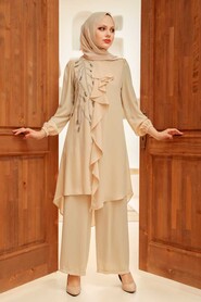 Beige Hijab Suit Dress 12510BEJ - 1