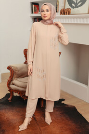 Beige Hijab Suit Dress 13090BEJ - 2