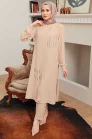 Beige Hijab Suit Dress 13090BEJ - 1