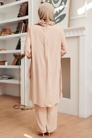 Beige Hijab Suit Dress 13101BEJ - 3