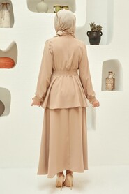 Beige Hijab Suit Dress 15090BEJ - 3