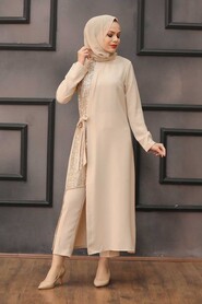 Beige Hijab Suit Dress 15142BEJ - 1