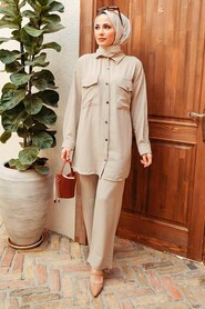 Beige Hijab Suit Dress 16041BEJ - 1