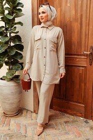 Beige Hijab Suit Dress 16041BEJ - 2