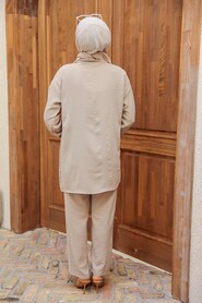 Beige Hijab Suit Dress 16041BEJ - 4