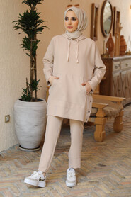 Beige Hijab Suit Dress 21039BEJ - 5