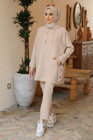 Beige Hijab Suit Dress 21039BEJ - 2