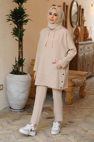 Beige Hijab Suit Dress 21039BEJ - 3