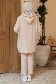 Beige Hijab Suit Dress 21039BEJ - 4