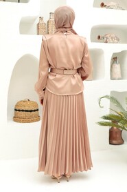  Satin Beige Hijab Engagement Gown 3456BEJ - 2