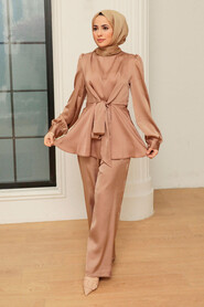 Beige Hijab Suit Dress 3457BEJ - NEVA STYLE