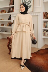 Beige Hijab Suit Dress 50041BEJ - 1