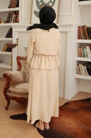 Beige Hijab Suit Dress 50041BEJ - 2