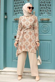 Beige Hijab Suit Dress 5185BEJ - 2