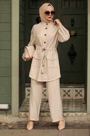 Beige Hijab Suit Dress 51920BEJ - 1